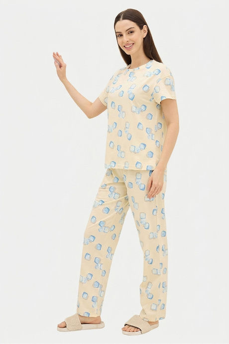 Sweet Dreams Geometric Printed Pyjama Set - Light Yellow — image 5